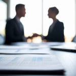 bureau-ordinateur-papiers-collegues-flou