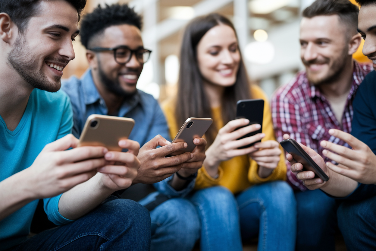 groupe-personnes-diverses-smartphones-souriantes