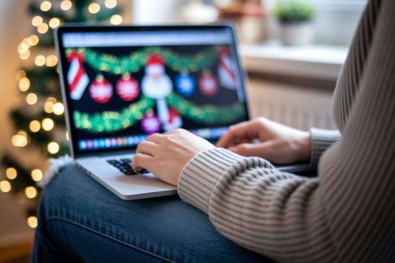 personne-bureau-ecran-flou-sapin
