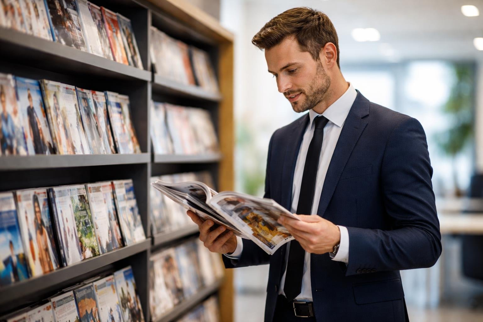 entrepreneur-tenue-professionnelle-etagere-magazines