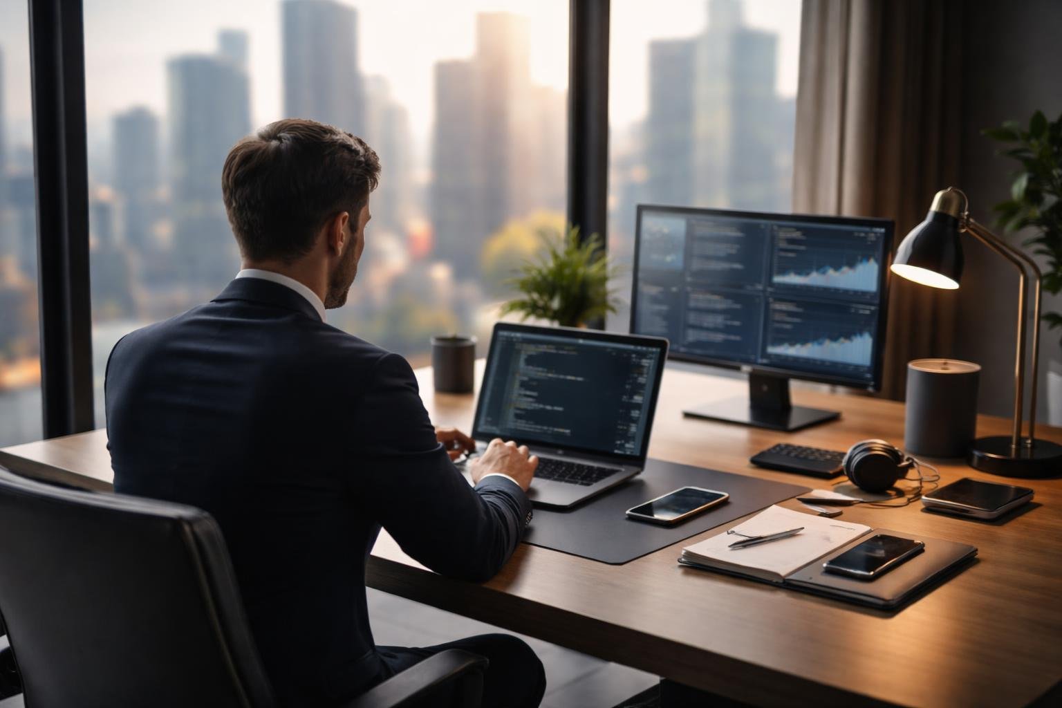 bureau-moderne-personne-gratte-ciels-ordinateur