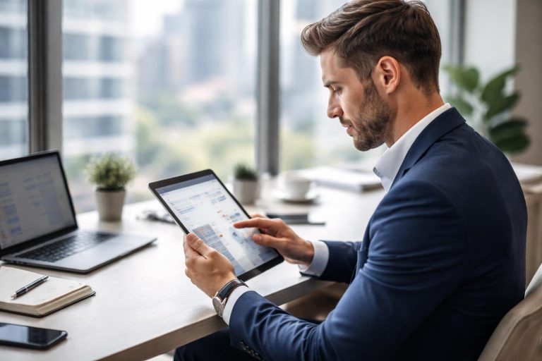professionnel-bureau-tablette-vue-ville