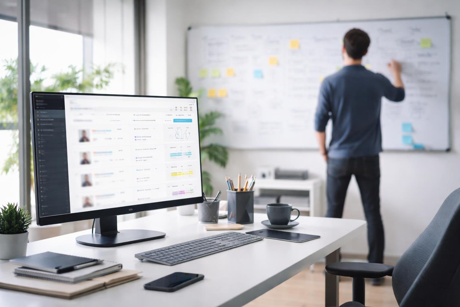 bureau-moderne-ordinateur-tableau-blanc
