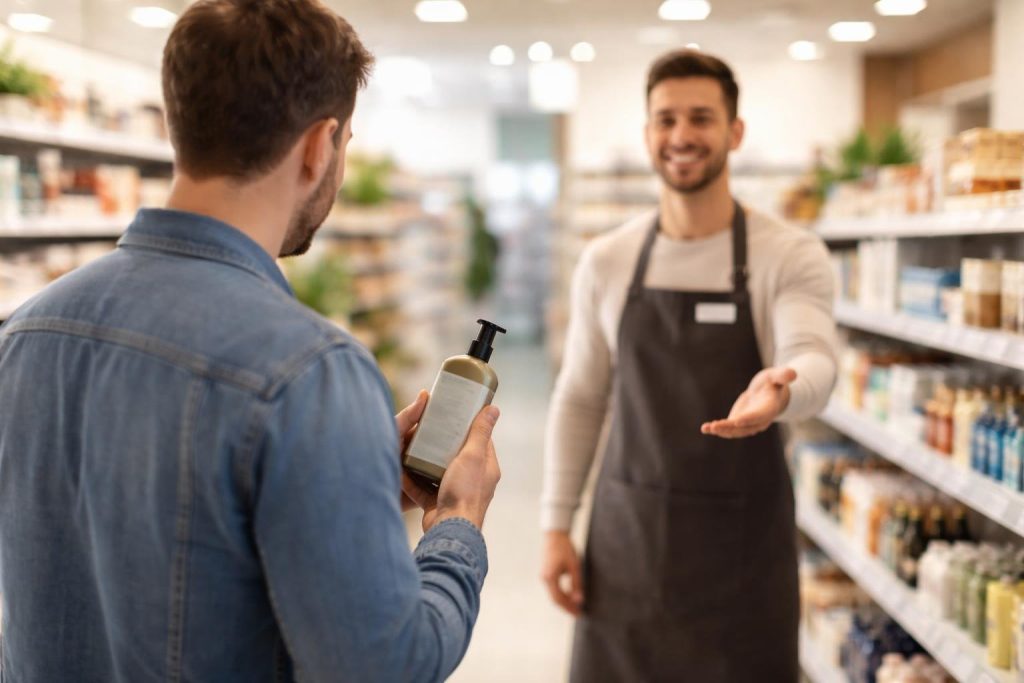 client-dos-magasin-lumineux-vendeur