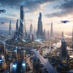 ville-futuriste-gratte-ciels-drones-vehicules